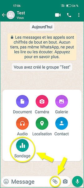 Comment faire un sondage sur WhatsApp étape 1